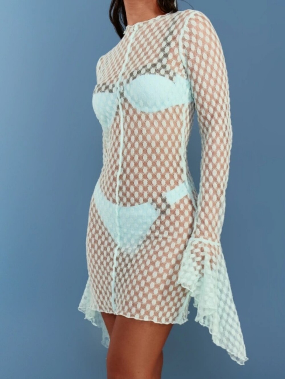 Light Mint Lace Long-Sleeve Women's Swim Cover